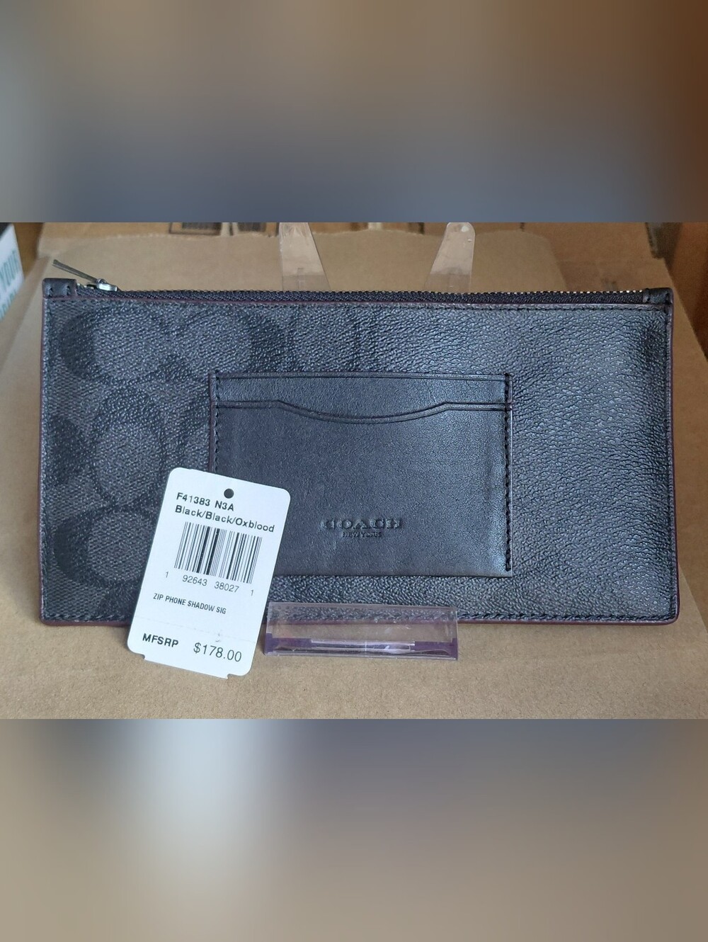 NWT Coach Black/Oxblood Leather Card Holder